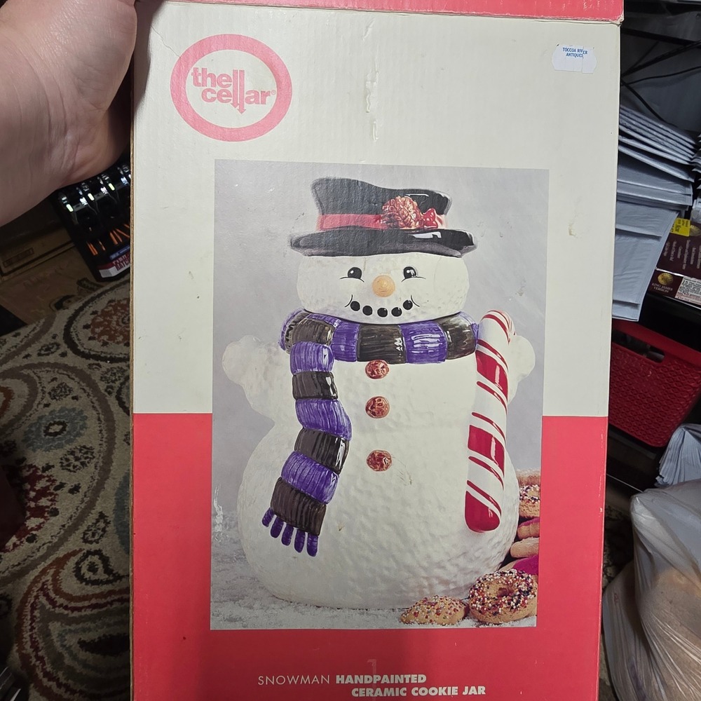 The Cellar Snowman Handpainted Ceramic Cookie Jar Christmas Holiday PL119R0688